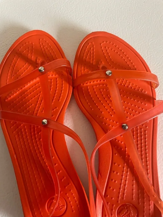 CROCS Women's Orange Flat Sandals. Good Condition. Size 8. - Picture 5 of 11